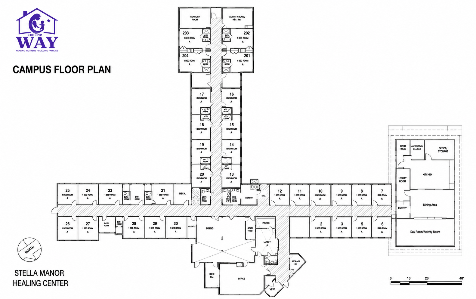 Campus layout concept showing rooms and shared spaces